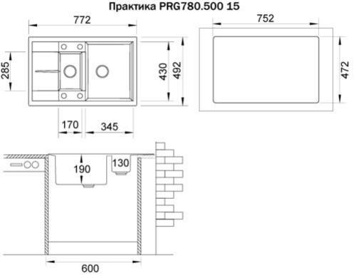 Мойка кухонная Ukinox Практика PRG 780.500 15-10 Onyx