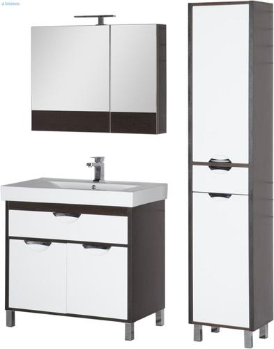 Мебель для ванной комнаты Edelform Шкаф зеркальный Квадро 90, венге с белым