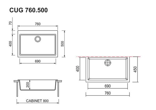 Мойка кухонная Longran Cube CUG 760.500-10 (onyx)