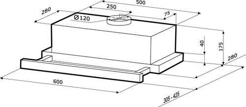 Вытяжка встраиваемая Krona Kamilla R 600 (inox/2 мотора)