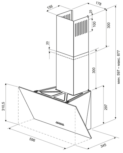 Вытяжка наклонная Krona Jina 600 (white/push button)