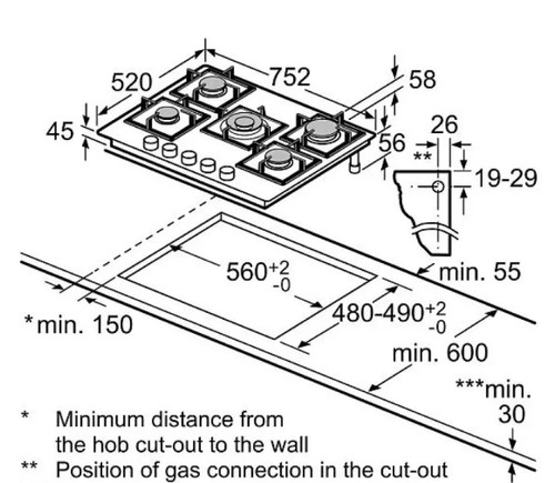 Газовая варочная панель Bosch PPQ7A6I45